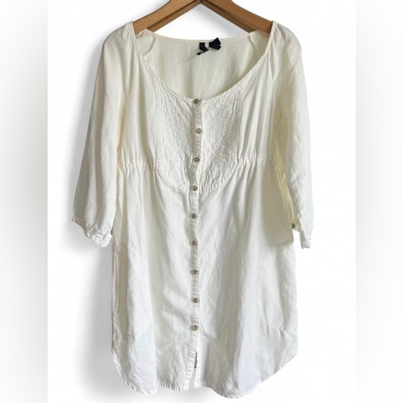 Mango Womens White Peasant Cottagecore Prairie Cotton Button Down Dress Medium - Picture 1 of 14